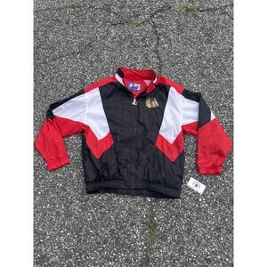 Vintage Chicago Blackhawks Jacket Mens Large Black Red NHL Hockey Starter 90s